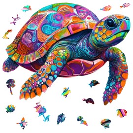 Mys Aurora Colorful Turtle Puzzles for Adults 500 Pieces, 5MM Thick Wooden Jigsaw Puzzles, Unique Shape Puzzle Ocean Wood Puzzles for Adults and Kids Birthday Gifts Family Game 17.3 * 17.3 inches