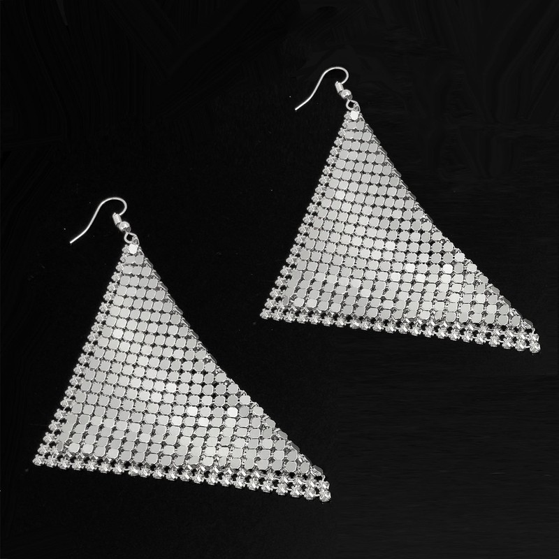 Suyi Trendy Women Earrings Metal Mesh Grid Sequins Tassel Long