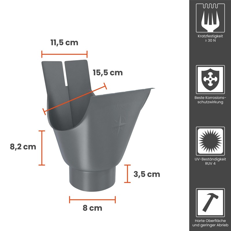 ZAMBELLI Drain pipe (oval) galvanised, folded 250/8 pieces, DN80 anthracite,