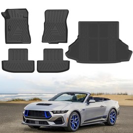All Weather Floor Mats Cargo Liner for Ford Mustang 2015-2025 (NOT for Mach-E), TPE Rubber Floor Liners Anti-Slip Full Set Automotive Mats for 2025 Ford Mustang Accessories