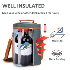 Tirrinia 4 Bottle Wine Gift Carrier - Gray, Padded, Insulated, Portable, Versatile, Stylish