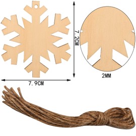 20 Pieces Snowflake Rustic Wooden Bauble Hanging Décor Natural Wooden Snowflake Shape Wooden Embellishments for Christmas Wedding Party Bunting Decoration (Snowflake)