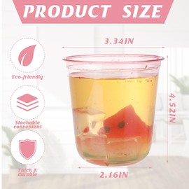 Xuelimei 50pcs 12oz Disposable Stemless Glasses,PET Disposable Drinking Cups,Cold Party Clear Plastic Wine Glasses for Parties Birthday,Wedding,Meeting,Christmas Party Supplies. (Pink)