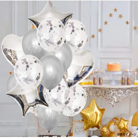 HappyHome Foil Balloons Event Party Star Balloons Heart Round Balloons Glitter Set for Birthday Wedding Party Decoration (Silver)