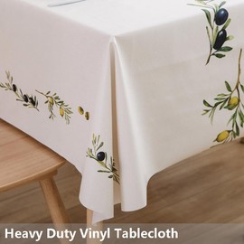 TruDelve Heavy Duty Vinyl Table Cloth Plastic Table Cloths for Kitchen Dining Table Wipeable PVC Waterproof Tablecloth for Rectangle Table (54"x 108", Olives)