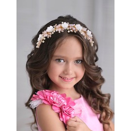 IYOU Flower Girl Hair Accessories Gold Flower Butterfly Princess Headband Pearl Leaves Brithday Bridal Wedding Hair Bands for Girls