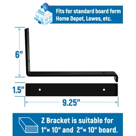 LEOPO 10 inch Shelf Bracket for DIY Floating Shelf, 1/5 inch Thick Heavy Duty Bracket, 6 Pack, Z Shelf Brarcket