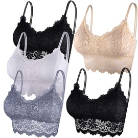 Duufin 5 Pcs Lace Bralettes for Women Bralette Padded Lace Bandeau Bra, L-XL