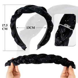 BETESSIN Velvet Headband Braided Headband Wide Hair Band Polka Dot Vintage Padded Headband Rockabilly Fashion Hair Accessories Headband for Women and Girls Black