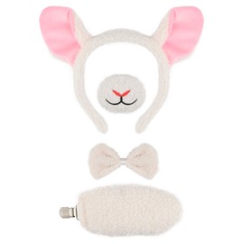 Juego de 4 orejas de cordero y cola para niños y adultos, accesorio para disfraz de oveja, Halloween, Navidad, festival, fiesta temática, cosplay