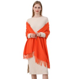 Best World 4 Yu Womens New Winter Warm Casual Scarf Solid Pashmina Tassel Style Stoles(Orange)