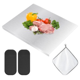 Stainless Steel Cutting Boards with Counter Lip for Kitchen, Metal Chopping Board over Sink with for Countertop Cutting Meat,Fruits,Vegetables, with Silicone Mat and Rag(SIZE:40x30cm/16x12inch)