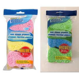 Nail Guard Dual Sided Dish Washing Sponges Assorted Colors (6 Sponges Total) - (2 Pack)