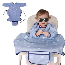 [happykau] お食事エプロン ベビー 離乳食 エプロン 汚れに強く防水性 耐油性 長袖 テーブルクロス 洗濯機可能 男の子 女の子 ピンク ブルー 1～3歳児向け