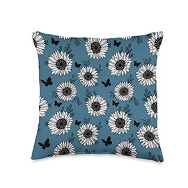 Smarty Pants Designs Modern Sunflower and Butterfly Floral Summer Pattern Throw Pillow, 16x16, Multicolor