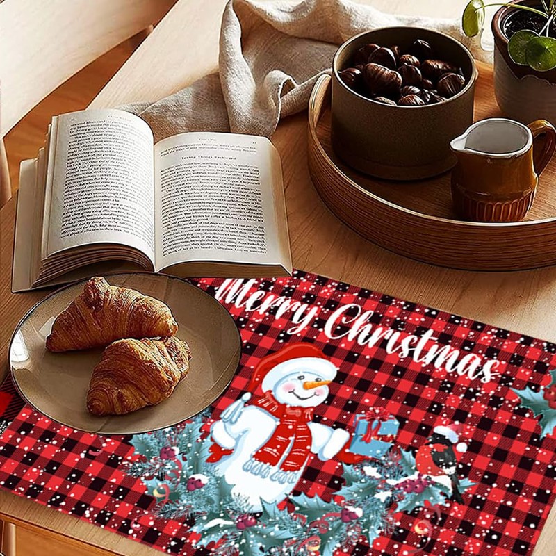 JAHEMU Christmas Place Mats Snowman Waterproof Non-Slip Place Mat Coaster
