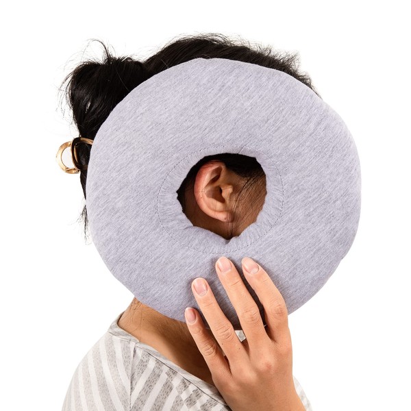 Piercing pillow with hole, for ear against ear pain, doughnut pillow, ear cushion, sleeping ring for side sleepers for pain relief, pillow, ear cushion (grey, cotton)