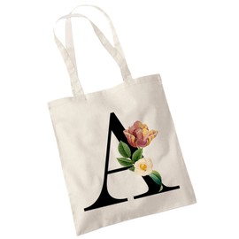 Bang Tidy Clothing Floral Canvas Bags Gifts for Bridesmaid - A/Z Monogram Initial Cotton Canvas Tote Bag for Wedding Bridal Shower Bridesmaids - Hen Do Party Gift Totes Bags for Women Letter-A