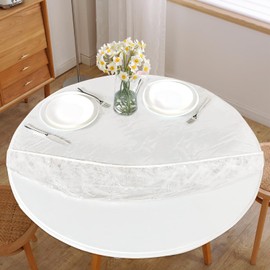 Clear Round Vinyl Fitted Tablecloth 48inch Waterproof Elastic Edge Plastic Table Cloth, Thicken 0.15mm Tablecover for Patio/Dinning, Fits 36-44 Inch Tables