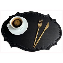 Double-Texture Faux Leather Oval Placemats Set of 6 Washable Heat Insulation Mats Watertight and Non-Slip for Home Kitchen 、Coffee Shops、Restaurants(Black)