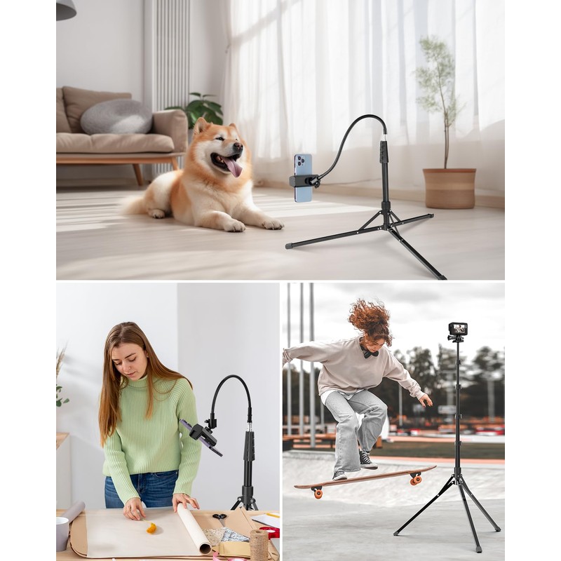 Aureday Phone Tripod, 92" Cell Phone Stand with 15" Gooseneck,