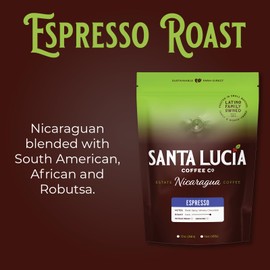 Santa Lucia Coffee Café Crema Espresso Roast Coffee - Specialty Volcanic Nicaraguan Espresso Roast - Farm-Direct, Low-Acid - Dense Golden Crema - 91-Point, Small-Batch - Ground - 16oz (Pack of 1)