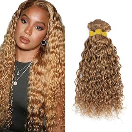 24 26 28 Inch Honey Blonde Bundles Color #27 Water Wave Human Hair Bundles Brazilian Virgin Hair Color #27 Bundles Hair Weave Honey Blonde Wet and Wavy Bundles Human Hair