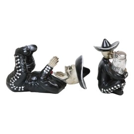 Ebros Gift Set Of 2 Traditional Day Of The Dead Skeleton Mariachi Folklore Band Singer Wine Holder And Salt Pepper Shakers Holder Figurines Dias De Muertos Accent Decor Ossuary Macabre Collection