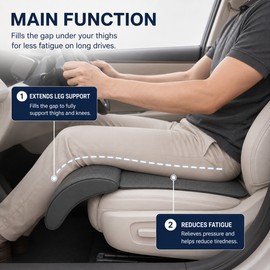 Car Seat Leg Support Cushion for Driving – Memory Foam Seat Extender Pad for Added Comfort and Leg Support