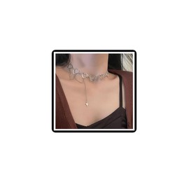 Dishowme Butterfly Heart Collar Necklace Punk Lariat Circle Necklace Chain Cave Star Love Heart Collar Jewellery for Women Girls (Silver A)