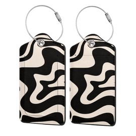 BLOCIT Luggage Tags - 2-Pack PU Leather with Privacy Cover & Stainless Steel Loop - ID Labels for Suitcases & Travel Bags - Beige