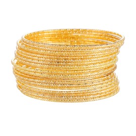 LXSSLY 20Pcs Gold Bangle Bracelets Set for Girls Boho Multi Layer Stack Textured Bracelets Indian Chunky Bangle Bracelet for Women, 2.36 in, no gemstone