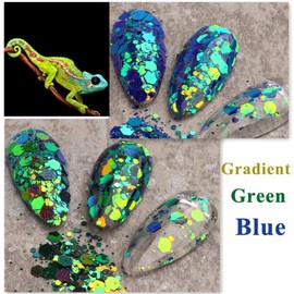 Chameleon Glitter Nail Art Sequins, Holographic 3D Laser Gradient Nail Glitter Flakes Design, UV Gel Shiny Glitters Powder Accessories for Women Manicure Mermaid Decorations DIY Sparkly Nail Art Tips