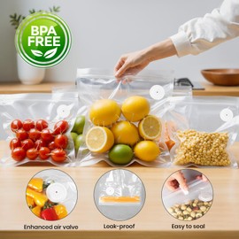 FEPPO Vacuum Sealer Bags for Food,15 PCS 8.3"×8.7" & 15 PCS 10.2"×11" Reusable Vacuum Seal Bags with Air Valve for Food Storage, Ideal for Freshness Preservation