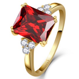 Yaresul Women's Ruby Ring Red Ring for Women 14K Gold Plated 925 Sterling Silver Ruby Engagement Ring July Birthstone Rings Promise Wedding Ring for Anniversary Valentine's Day Gift Size 8