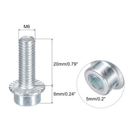 sourcing map M6x20mm Flanged Socket Head Cap Screws, 10pcs 8.8 Grade Carbon Steel Hex Socket Head Serrated Flange Bolts Machine Screws