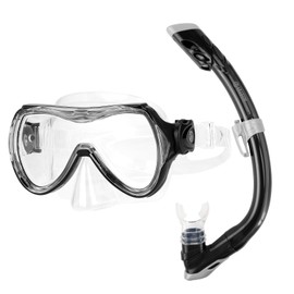 OutdoorMaster Marlin Kids Snorkel Set, Adjustable Strap Dry Top Diving Mask, Anti-Fog Snorkeling Mask Gear, Kids Swimming Goggles for Boys and Girls, Age 4-14, Black