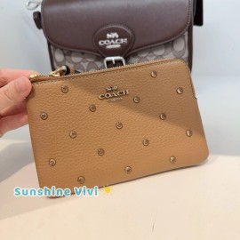 Coach NWT COACH Corner Zip Wristlet Pouch Wallet Purse Crystal Honey Brown CAQ60