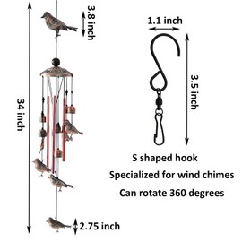 Maydahui Bird Retro Metal Wind Chime Memorial Wind Bell Animal Windchime with S Shaped Hook for Indoor and Outdoor Decor Festival Garden