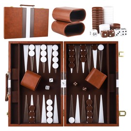 Froggod 15 inch Backgammon Sets for Adults - Classic Board Game for Adults - Portable Travel Backgammon Set for 2 Players - Perfect Adult Board Games for Gifts & Family Fun(Brown)