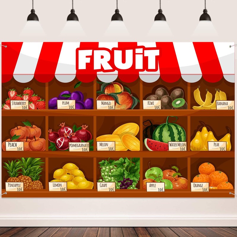 FHZON Fruit Supermarket Backdrop Summer Fruit Exhibition Harvest Season Strawberry