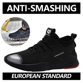 SUADEX Steel Toe Shoes for Men Women Lightweight Work Shoes Indestructible Breathable Safety Shoes for Construction Black