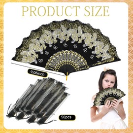 Geelin 50 Pcs Hand Lace Foldable Fans Bulk for Women with Organza Bag Lace Folded Hand European Retro Fan Bridal Dancing Prop Wedding Party Favors for Dancing Tea Party(Butterfly,Gold)