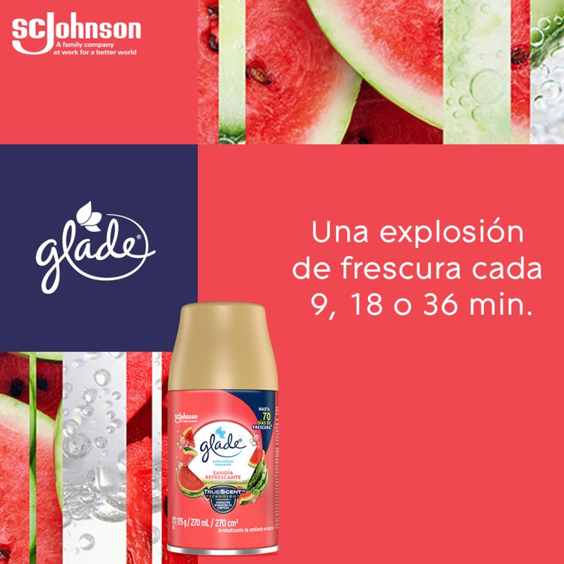 Glade Aromatizante Automático, Aroma Sandía Refrescante, Frescura Programable Para tu
