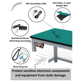 Groundhug by Scientific Americas - ESD Anti Static Mat - Soldering Mat with Anti Static Wrist Strap, Grounding Cable, & Dual Bench Grounding - Heat Resistant, Dual Layer Rubber - 2.5' x 3', Green