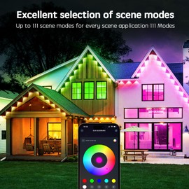 Vrribonx 50FT Permanent Outdoor RGB Lights,IP67 Waterproof Smart LED Eaves Lights with App/Remote Control,for Christmas and All Holiday Decor,Daily and Accent Lighting,House Roof and Garden Lighting