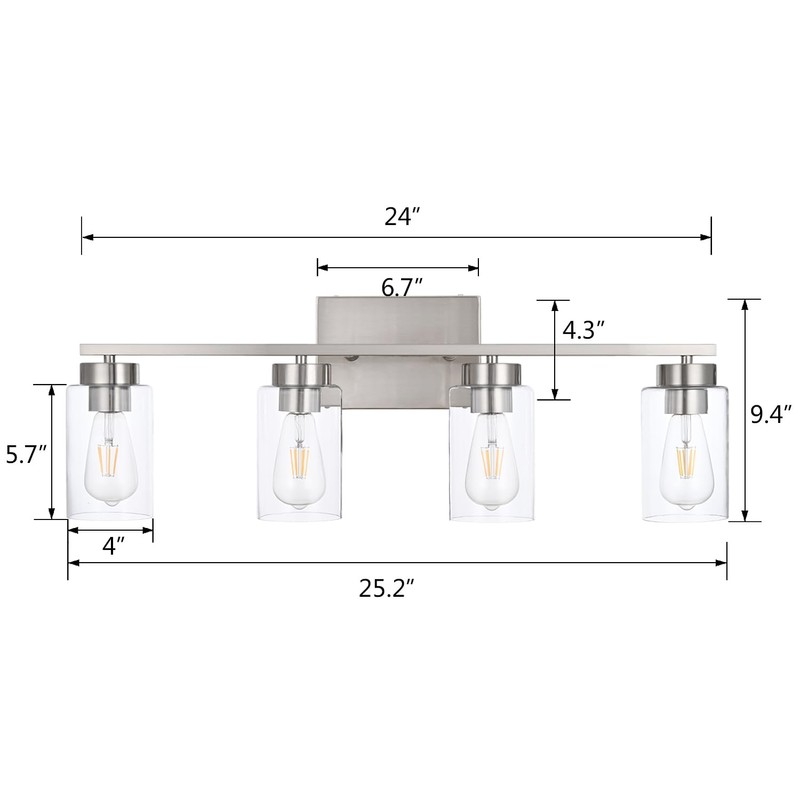 A1A9 4 Light Bathroom Vanity Light Fixtures, Brush Nickel Modern