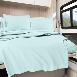 Clara Clark Bed Linen Set, 6 Piece - Microfiber Short Queen Sheets for RV, Aqua Light Blue