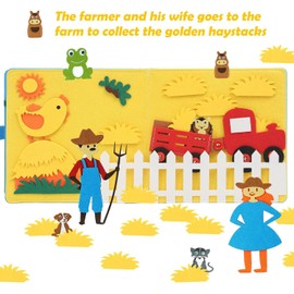 Montessori Busy Book for Toddlers Kids DIY Felt Quiet Book 3D Activities Cloth Story Book Preschool Learning Education Toys for Baby Boys Girls 3 4 5 6 Years Old Farm Theme Autism Sensory Gifts