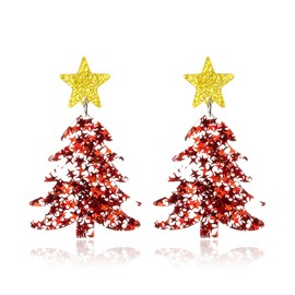 QLYOVWE Christmas Theme Earrings for Women, Colorful Merry Christmas Earrings, Candy Snowflake Santa Deer Tree Flower, Xmas Holiday Party Jewelry Gift (Red)